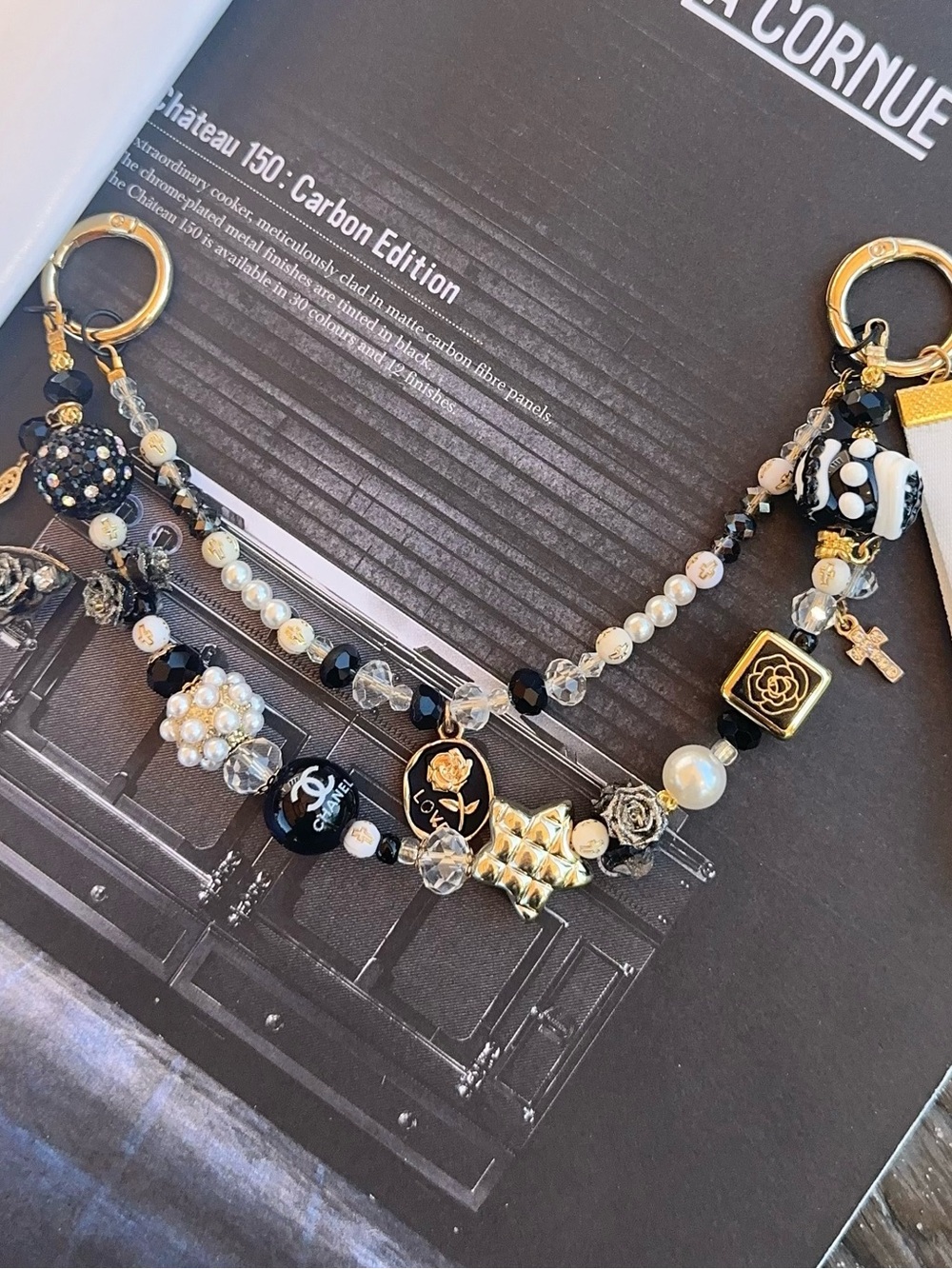Black and Gold Beaded Bag Charm  - Designer Inspired
